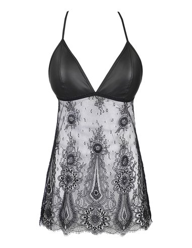 Nuisette dentelle et wetlook noire V-9789 - Axami