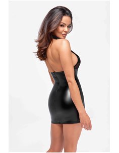 Mini robe dos nu Eros F311 wetlook et tulle floqué 2