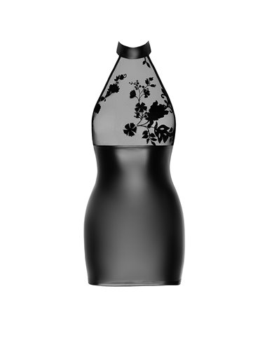 Mini robe dos nu Eros F311 wetlook et tulle floqué