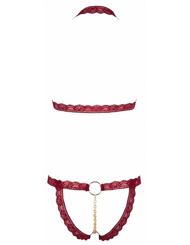 Ensemble string ouvert et seins nus bordeaux - Cottelli Lingerie