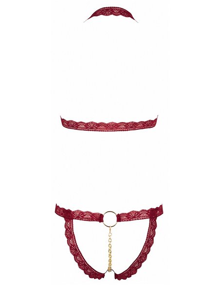 Ensemble string ouvert et seins nus bordeaux - Cottelli Lingerie