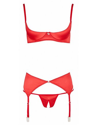 Ensemble lingerie 3 pièces ouvert rouge - Cottelli Lingerie