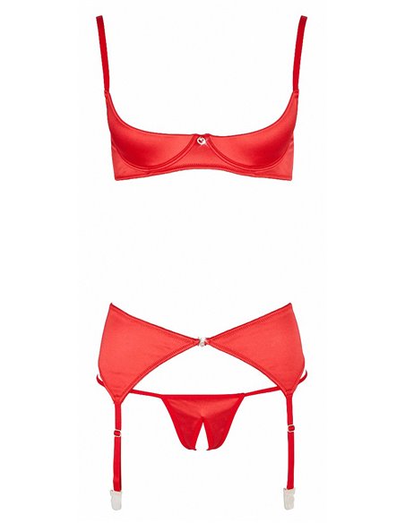 Ensemble lingerie 3 pièces ouvert rouge - Cottelli Lingerie