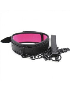 Collier + Laisse Noir - Rose 2