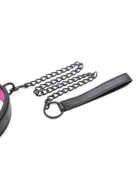 Collier + Laisse Noir - Rose