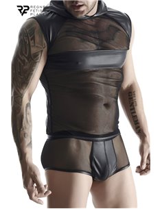 T-shirt à capuche wetlook et mesh - Regnes 2