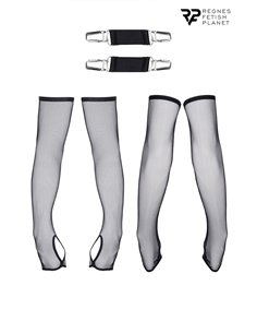 Gants longs en maille noire avec bretelles - Regnes 2