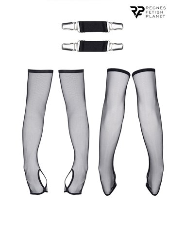 Gants longs en maille noire avec bretelles - Regnes