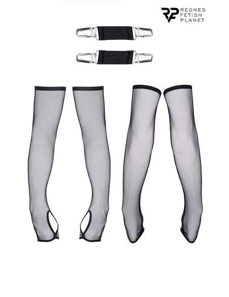 Gants longs en maille noire avec bretelles - Regnes