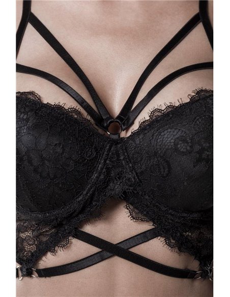 Ensemble lingerie dentelle harnais 3 pièces - Grey Velvet