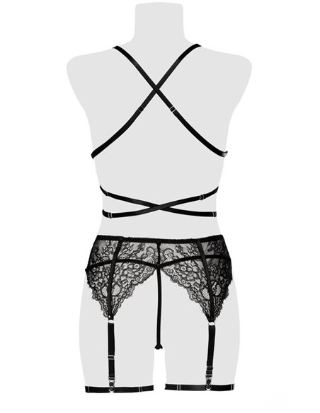 Ensemble lingerie dentelle harnais 3 pièces - Grey Velvet