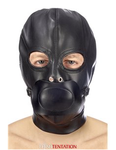 Cagoule BDSM simili cuir avec baillon amovible - Fetish Tentation