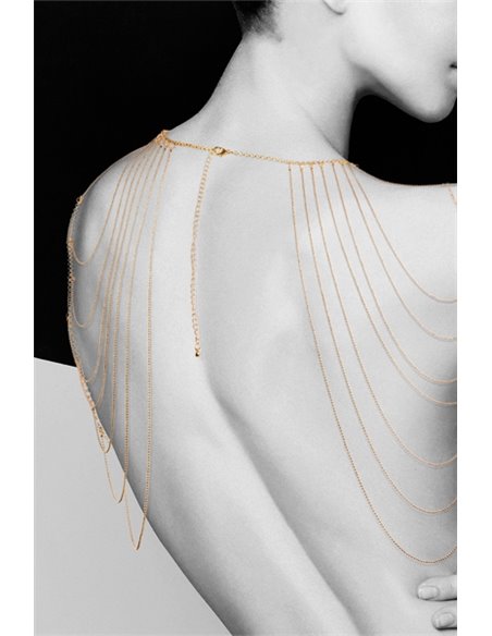 Bijoux épaules et dos en chainettes métalliques dorées