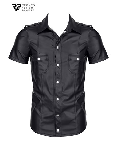 Chemise manches courtes wetlook noire Luca - Regnes